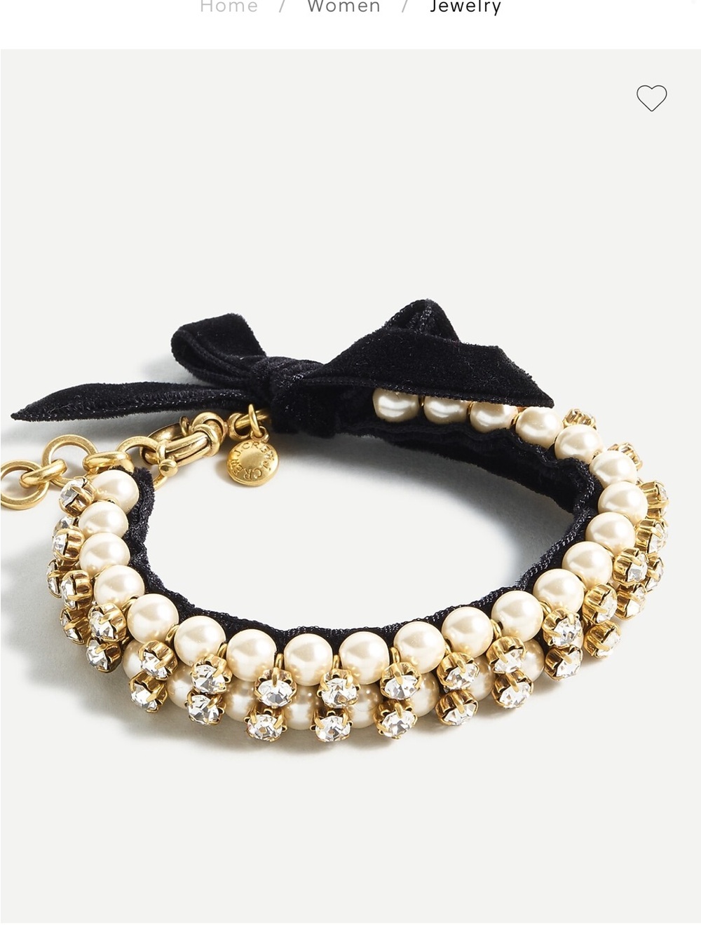 J.Crew Pearl & Crystal Black Velvet Bow Bracelet